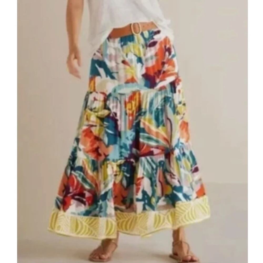 Soft Surroundings Kara Skirt Medium Yellow Blue Full Maxi
